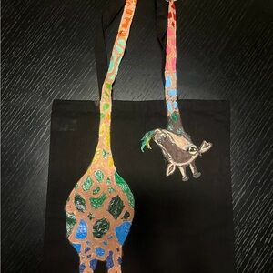 Colorful Giraffe Print Black Tote Bag